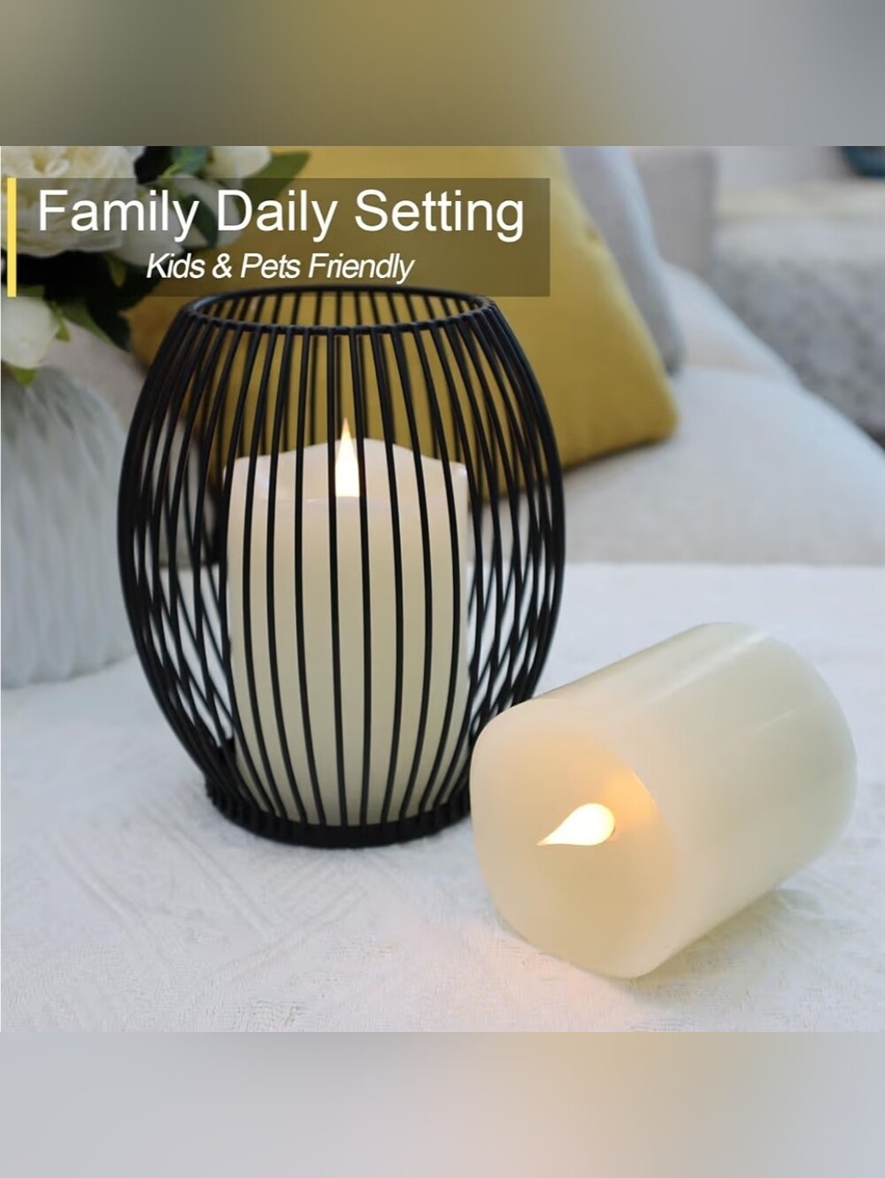 NIB Techlong Set Of TwoBattery Operated W/Remote Real Wax 3"X3" Ivory Candle - Picture 3 of 6